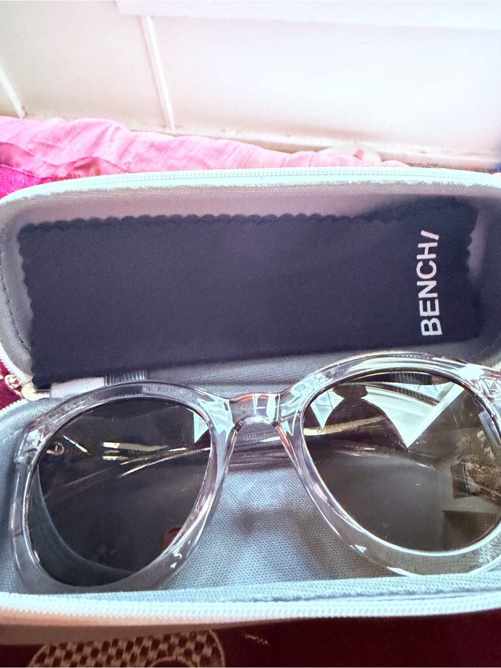 Bench Transparent Gray Round Sunglasses with Dark Lenses and Case